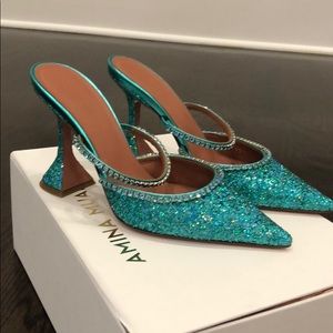 Amina Muaddi Gilda Mule in Glitter Mermaid